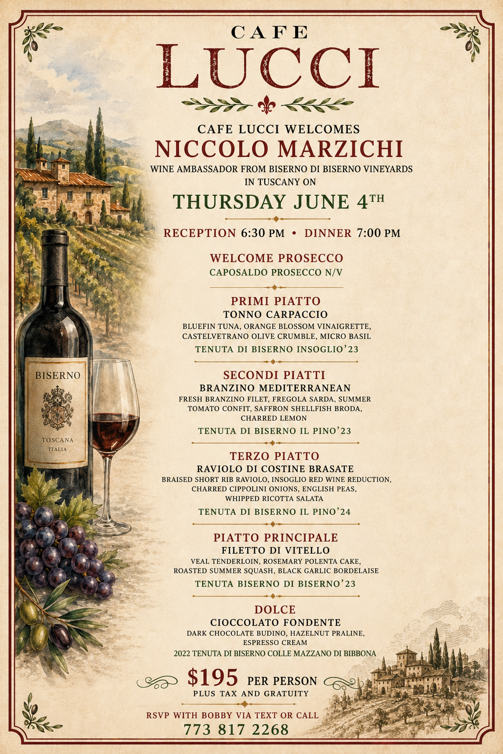 Wine Dinner at our sister restaurant Cafe Lucci!