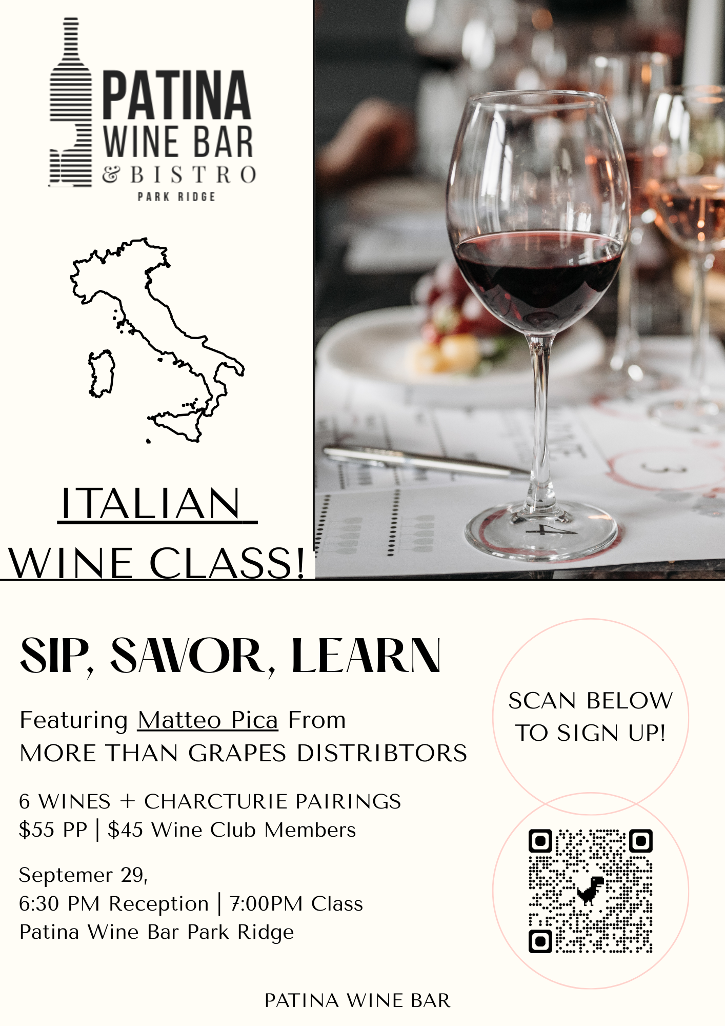 Italian Wine Class at Patina Park Ridge!